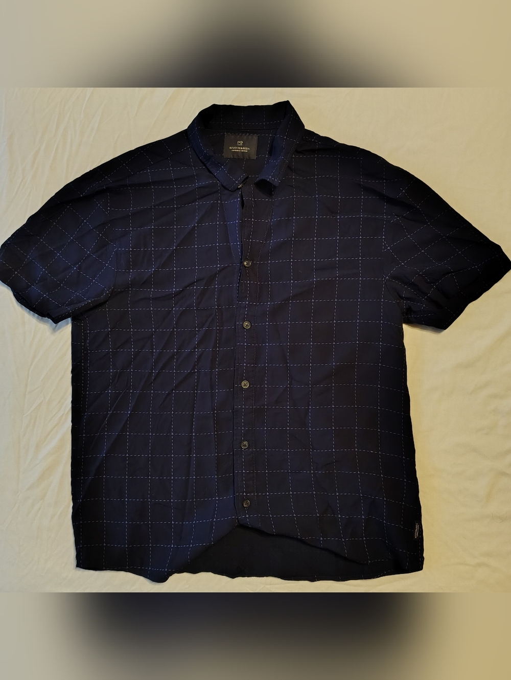 Scotch & Soda Amsterdam Couture Navy Button Down Short Sleeve Shirt Size Medium
